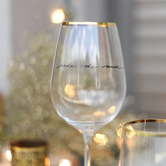 CASAREVIVA - Taça Vinho de Cristal com Fio de Ouro e Frase escrita à mão - Sinta-se em Casa - Taças